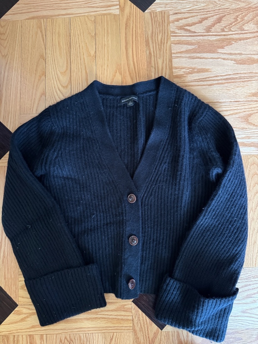 Banana Republic Black Ribbed Button-Front Cardigan Sweater